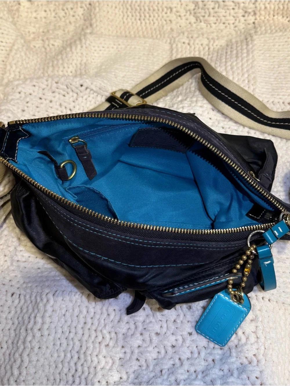 Coach Black Crossbody Bag with Blue Accent Tags